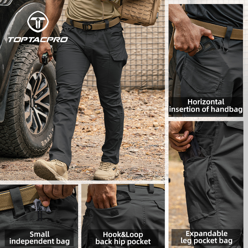TOPTACPRO Men's Tactical Pants Flex Ripstop Cargo Trousers for Outdoor Hiking Work Casual Pants Large Capacity Pants