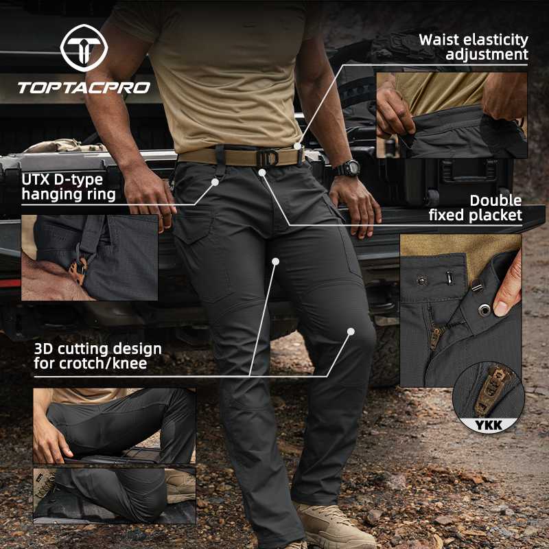 TOPTACPRO Men's Tactical Pants Flex Ripstop Cargo Trousers for Outdoor Hiking Work Casual Pants Large Capacity Pants