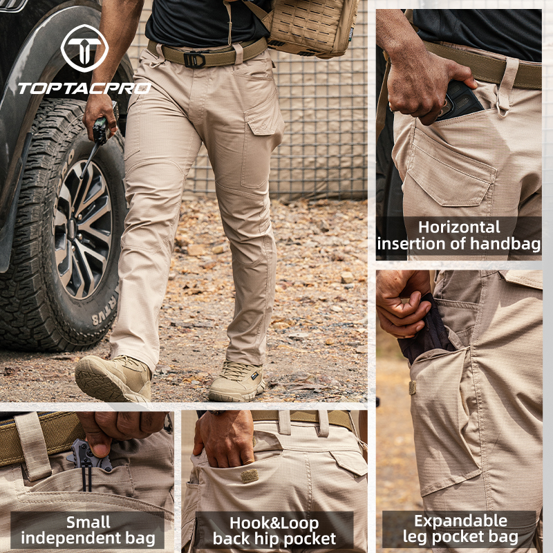 TOPTACPRO Men's Tactical Pants Flex Ripstop Cargo Trousers for Outdoor Hiking Work Casual Pants Large Capacity Pants 8202