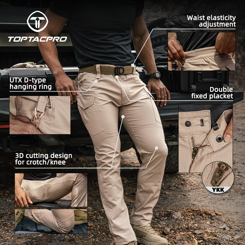 TOPTACPRO Men's Tactical Pants Flex Ripstop Cargo Trousers for Outdoor Hiking Work Casual Pants Large Capacity Pants 8202