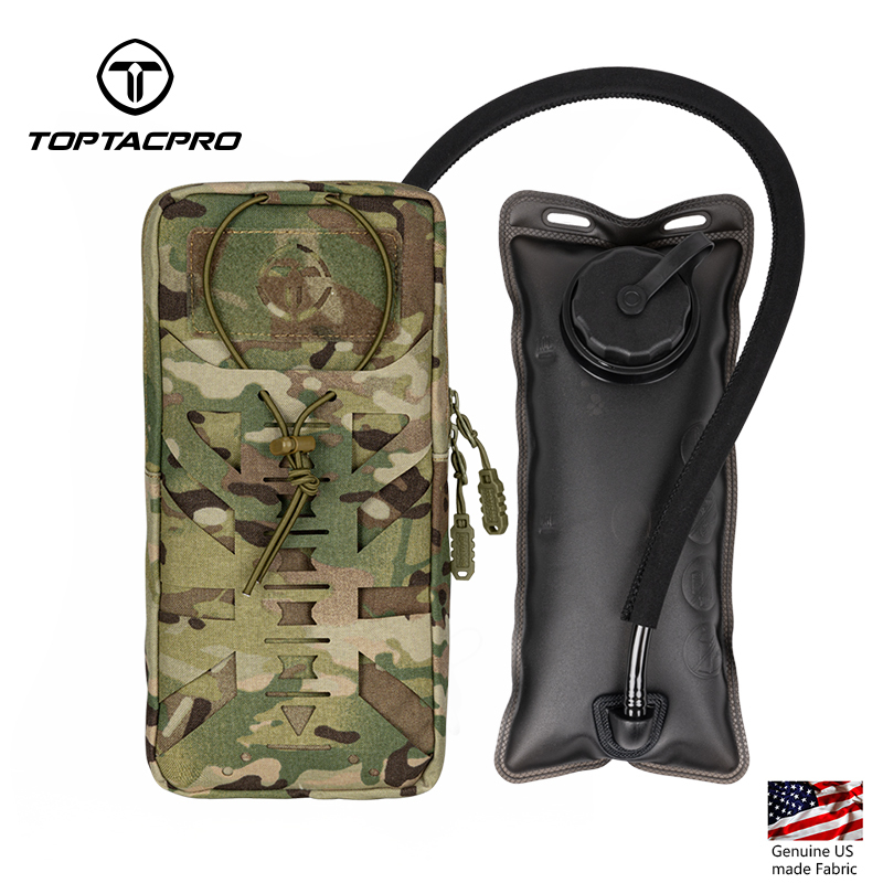 TOPTACPRO Tactical Hydration Pouch with Inner Bladder Water Bag Laser Cut MOLLE for Hiking Biking Climbing 8504