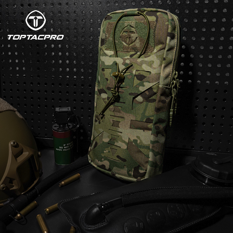 TOPTACPRO Tactical Hydration Pouch with Inner Bladder Water Bag Laser Cut MOLLE for Hiking Biking Climbing 8504