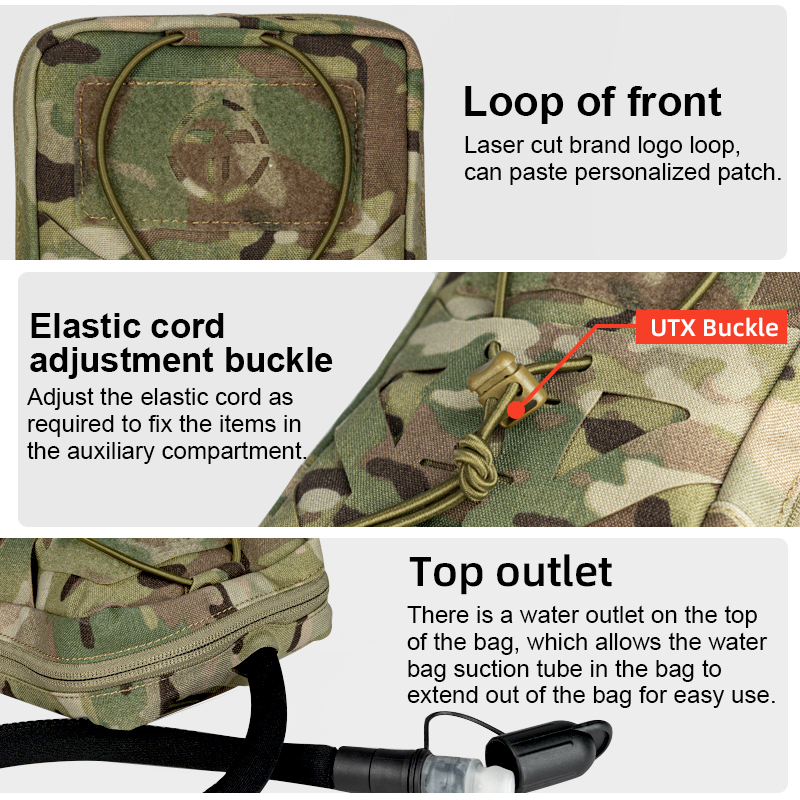 TOPTACPRO Tactical Hydration Pouch with Inner Bladder Water Bag Laser Cut MOLLE for Hiking Biking Climbing 8504