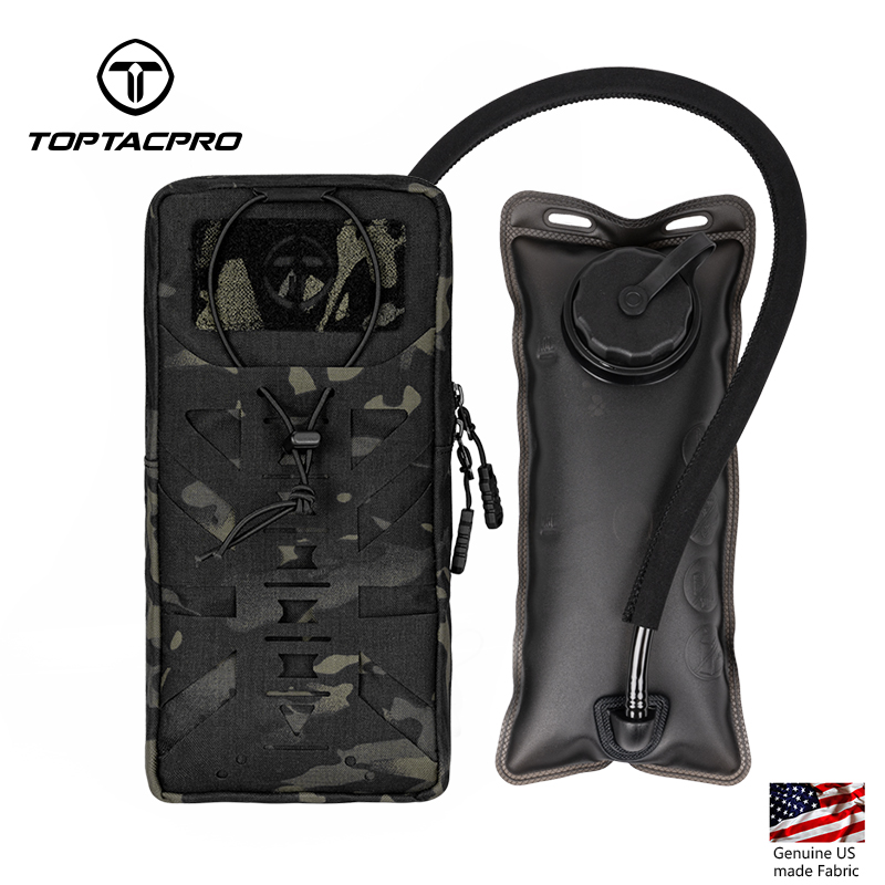 TOPTACPRO Tactical Hydration Pouch with Inner Bladder Water Bag Laser Cut MOLLE for Hiking Biking Climbing 8504