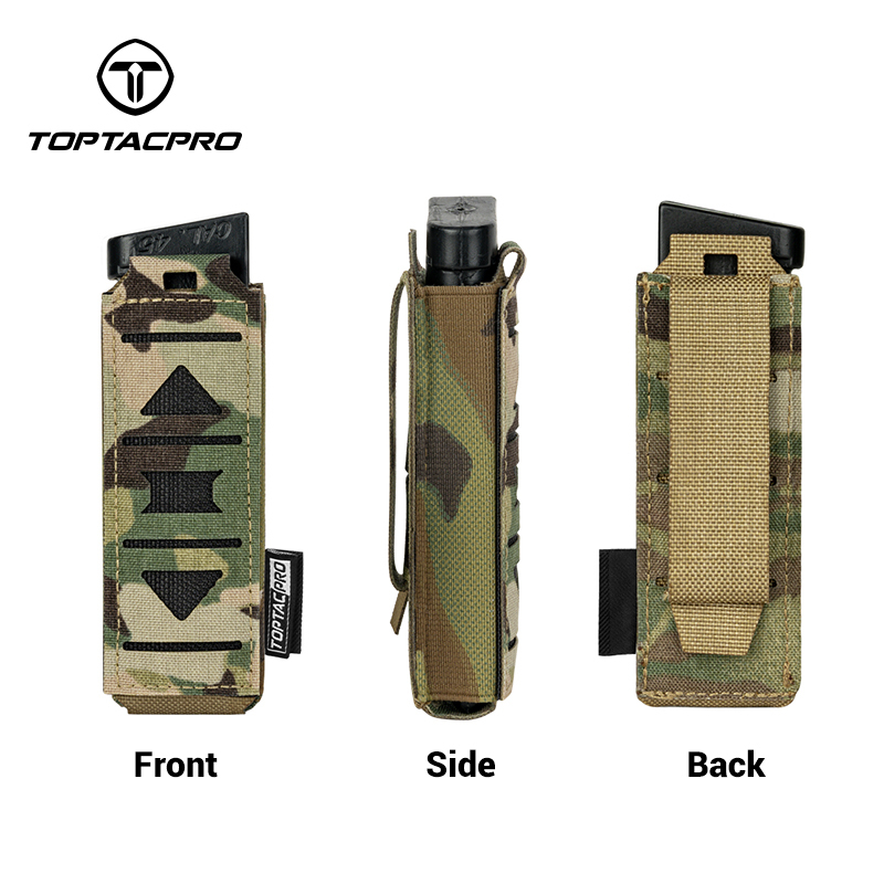 TOPTACPRO Tactical Mag Pouch 9mm MOLLE Single Mag Carrier Laser Cut 9mm Pouch 8513