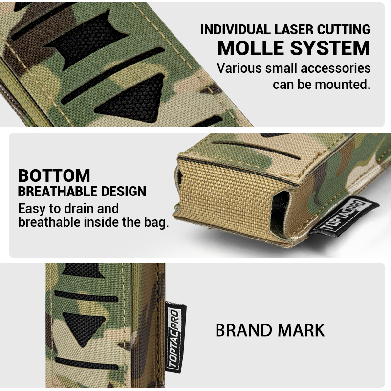TOPTACPRO Tactical Mag Pouch 9mm MOLLE Single Mag Carrier Laser Cut 9mm Pouch 8513