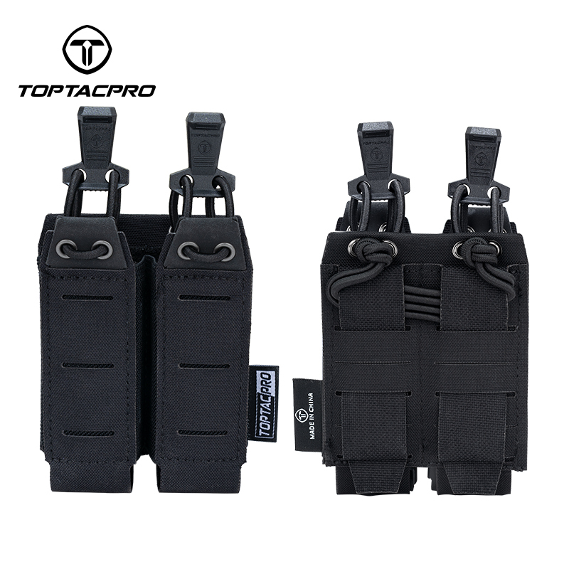 TOPTACPRO Tactical Double Mag Pouch for 9mm MOLLE Open Top Mag Pouch Quick Draw Lightweight Mag Holder 8526