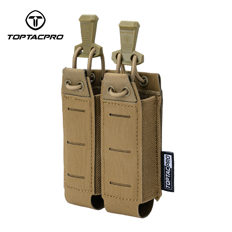 TOPTACPRO Tactical Double Mag Pouch for 9mm MOLLE Open Top Mag Pouch Quick Draw Lightweight Mag Holder 8526