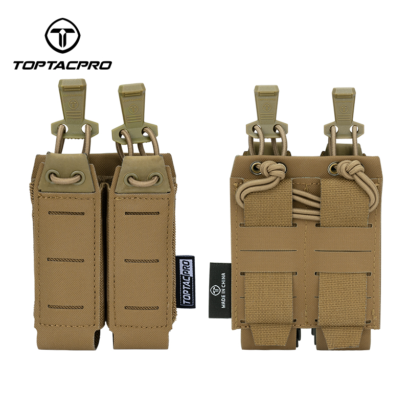 TOPTACPRO Tactical Double Mag Pouch for 9mm MOLLE Open Top Mag Pouch Quick Draw Lightweight Mag Holder 8526