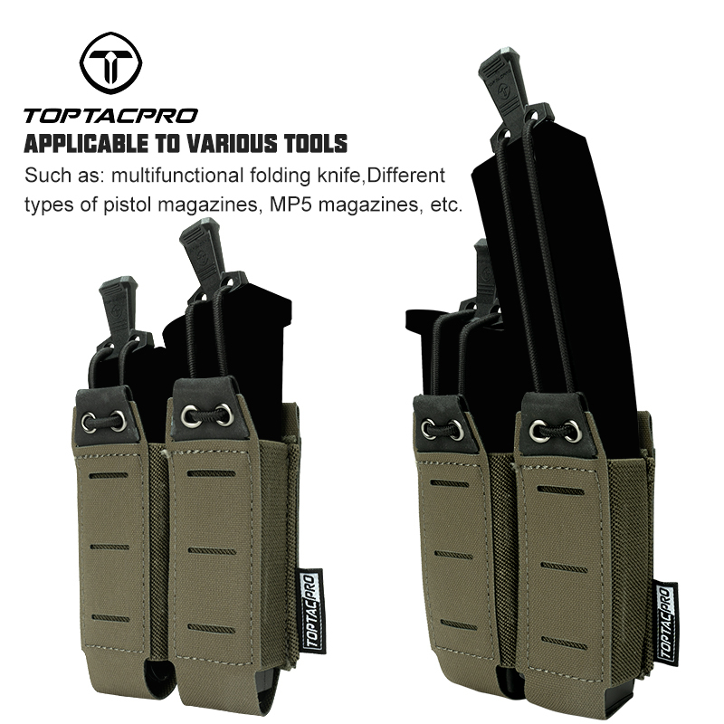 TOPTACPRO Tactical Double Mag Pouch for 9mm MOLLE Open Top Mag Pouch Quick Draw Lightweight Mag Holder 8526