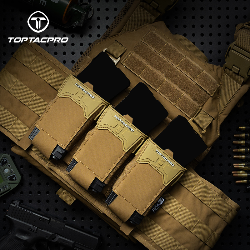 TOPTACPRO Tactical Pouch Triple 556 Mag Holder PVC Adhesive Seal Metal G-Buckle 8538