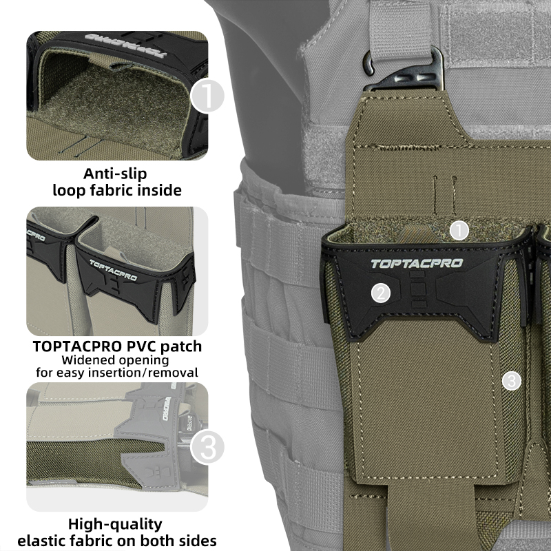 TOPTACPRO Tactical Pouch Triple 556 Mag Holder PVC Adhesive Seal Metal G-Buckle 8538