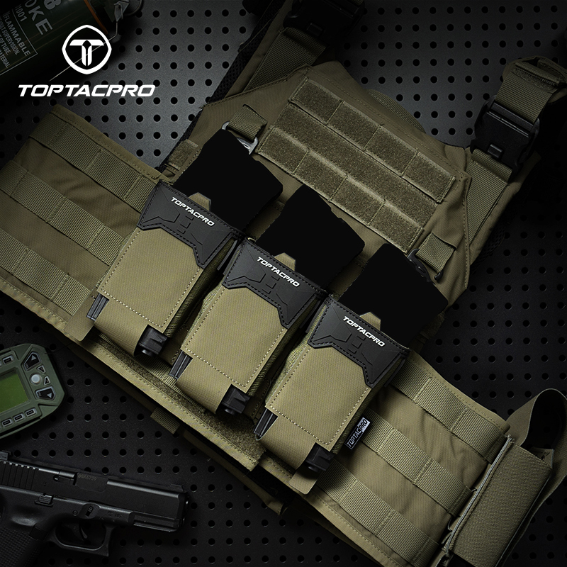 TOPTACPRO Tactical Pouch Triple 556 Mag Holder PVC Adhesive Seal Metal G-Buckle 8538