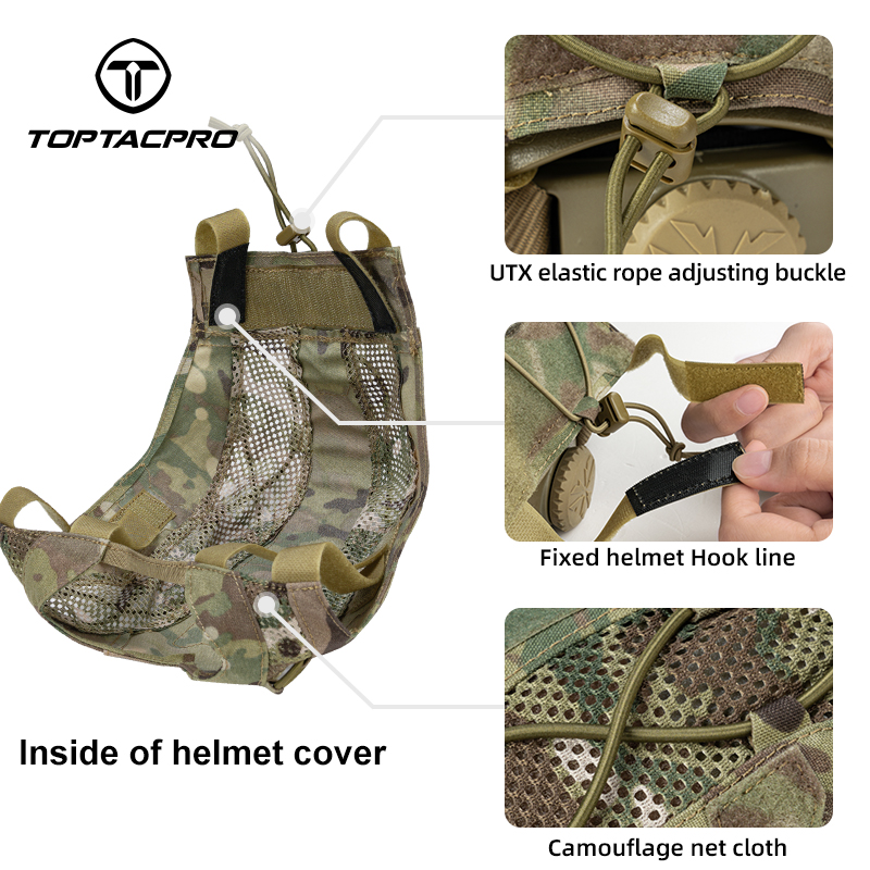 TOPTACPRO Tactical Helmet Camouflage Cover For Fast Helmet In Size S/M, Paintball Shooting Gear - Cordura 500D Nylon -Without Helmet 8801