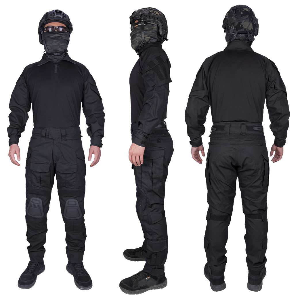 TOP SALE🔥| IDOGEAR G3 Combat Black Suit Shirts & Pants with Knee Pads Update Version Camo Tactical Uniforms (set) UT3001