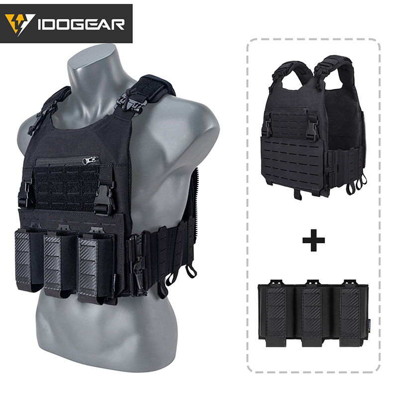 IDOGEAR LSR 500D Tactical Vest With 5.56 Triple Mag Pouch Anti-slip Interior Mag Carrier 3318-2Pack