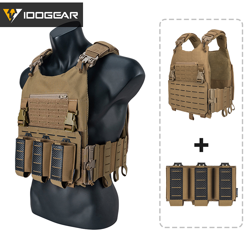 IDOGEAR LSR 500D Tactical Vest With 5.56 Triple Mag Pouch Anti-slip Interior Mag Carrier 3318-2Pack