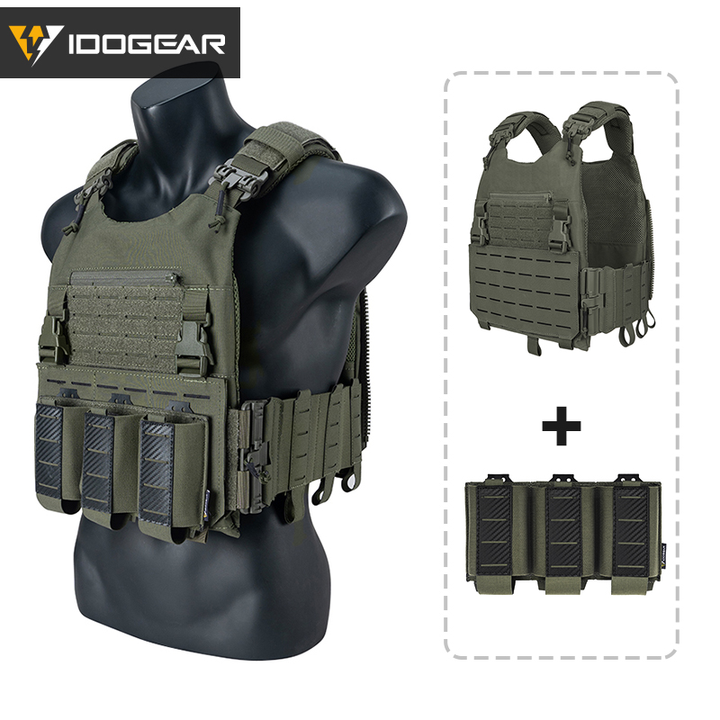 IDOGEAR LSR 500D Tactical Vest With 5.56 Triple Mag Pouch Anti-slip Interior Mag Carrier 3318-2Pack