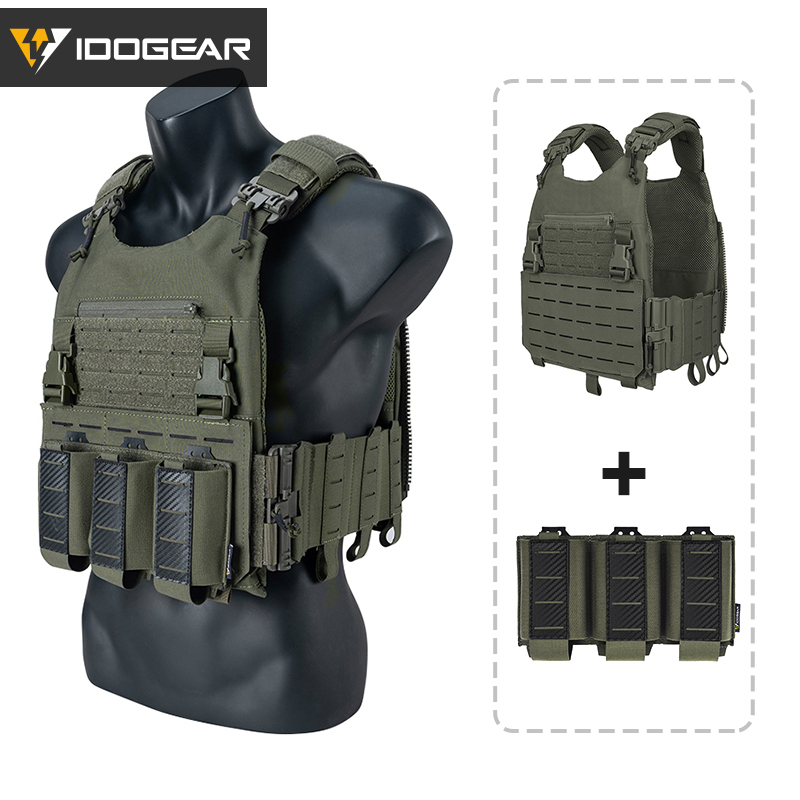 IDOGEAR LSR 500D Tactical Vest With 5.56 Triple Mag Pouch Anti-slip Interior Mag Carrier 3318-2Pack