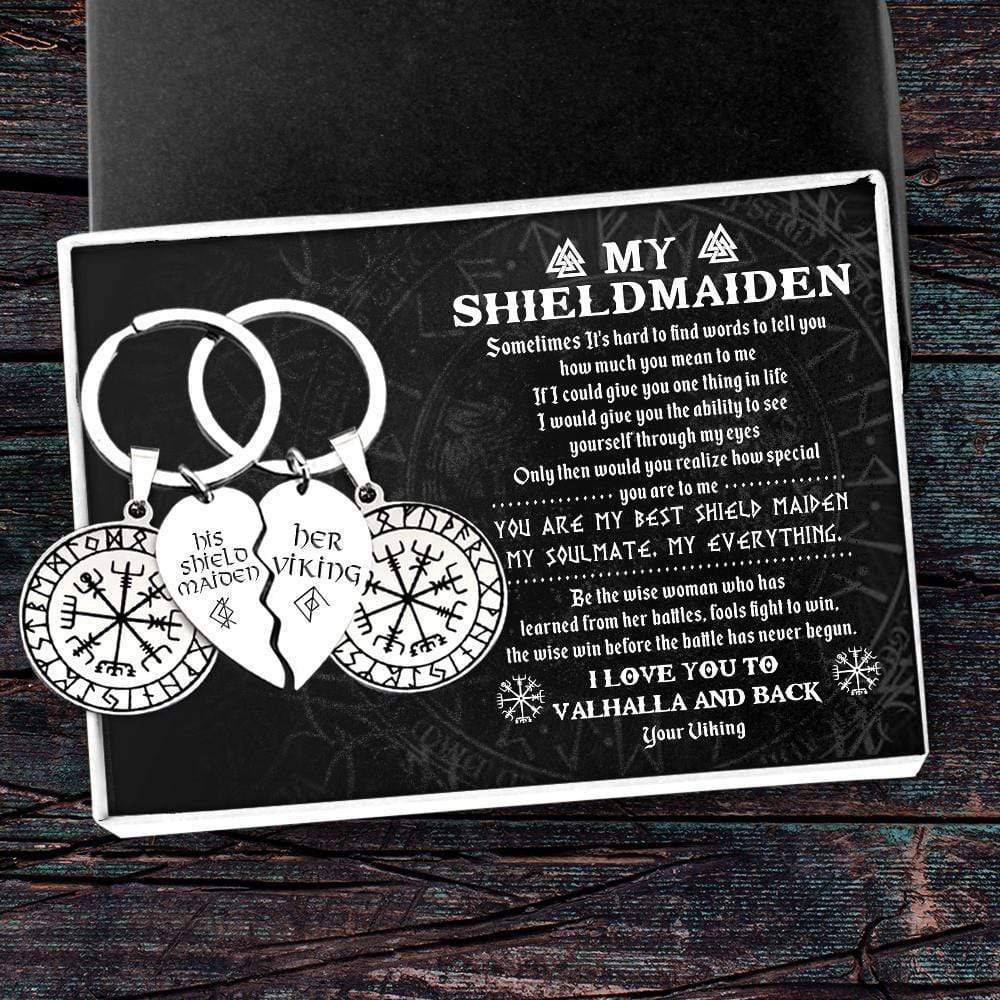 Viking Compass Couple Keychains My Shieldmaiden I Love You To Valh