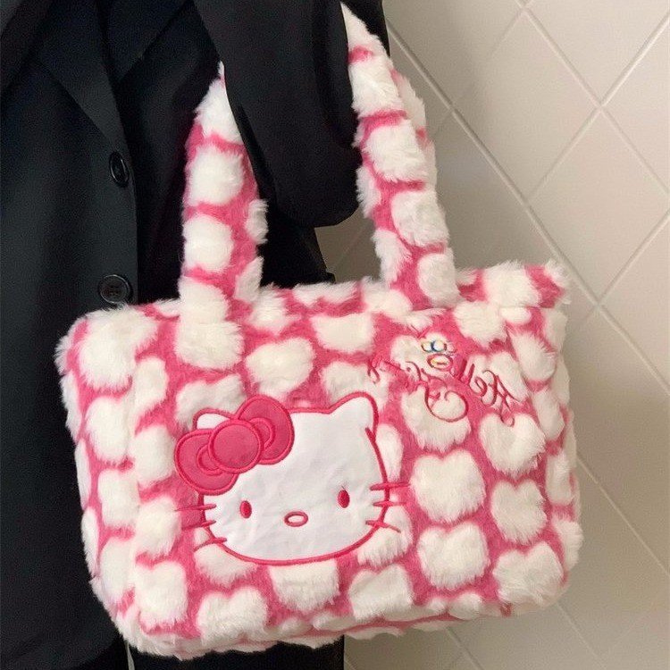 Hellokitty Cute Tote Bags Plush Tote Bag for Women The Tote Bag Kawaii Carry on Bag Reusable Small Handbags for Girls Shopping