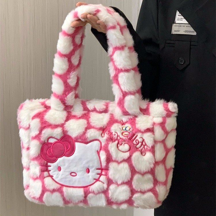 Hellokitty Cute Tote Bags Plush Tote Bag for Women The Tote Bag Kawaii Carry on Bag Reusable Small Handbags for Girls Shopping