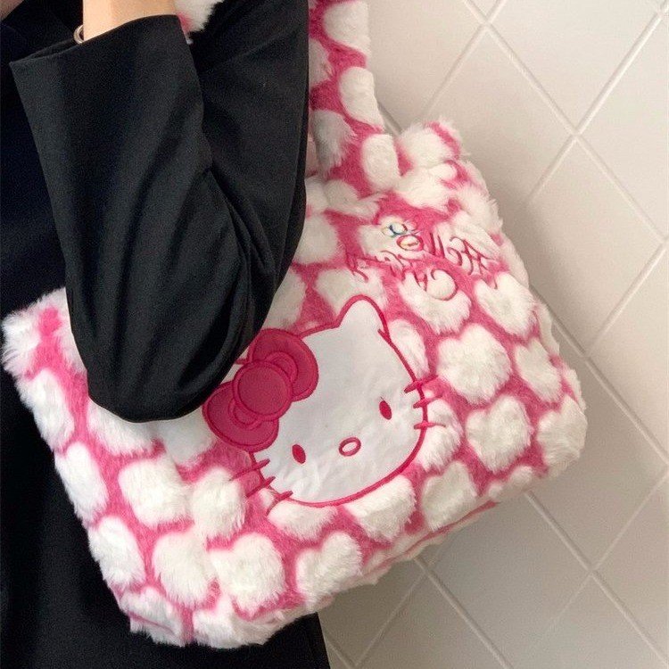Hellokitty Cute Tote Bags Plush Tote Bag for Women The Tote Bag Kawaii Carry on Bag Reusable Small Handbags for Girls Shopping
