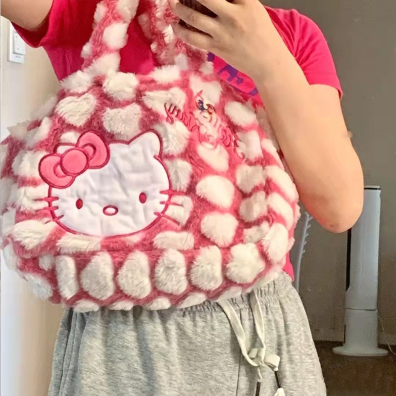 Hellokitty Cute Tote Bags Plush Tote Bag for Women The Tote Bag Kawaii Carry on Bag Reusable Small Handbags for Girls Shopping