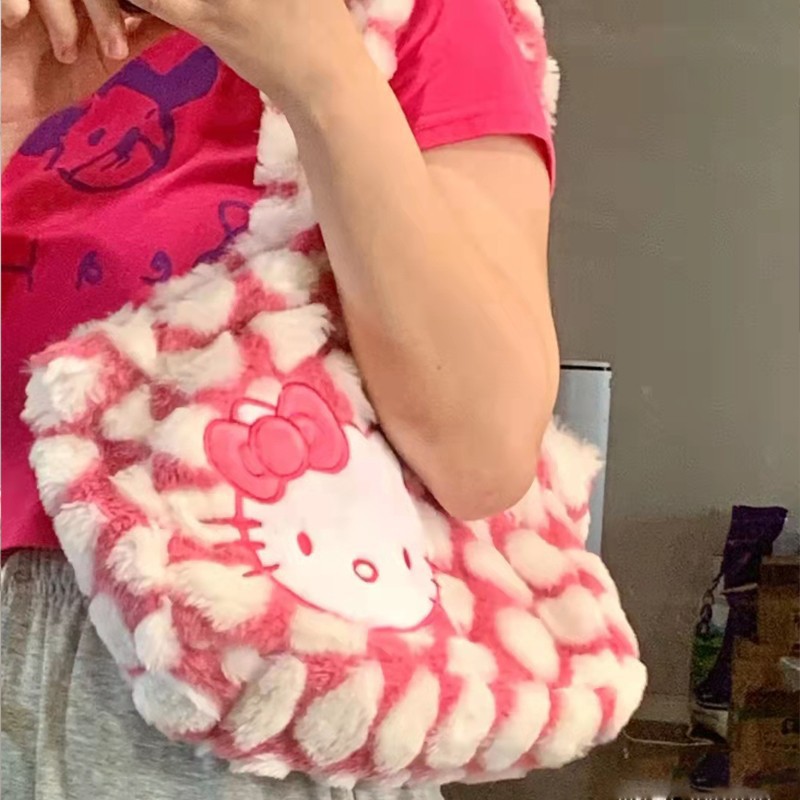 Hellokitty Cute Tote Bags Plush Tote Bag for Women The Tote Bag Kawaii Carry on Bag Reusable Small Handbags for Girls Shopping