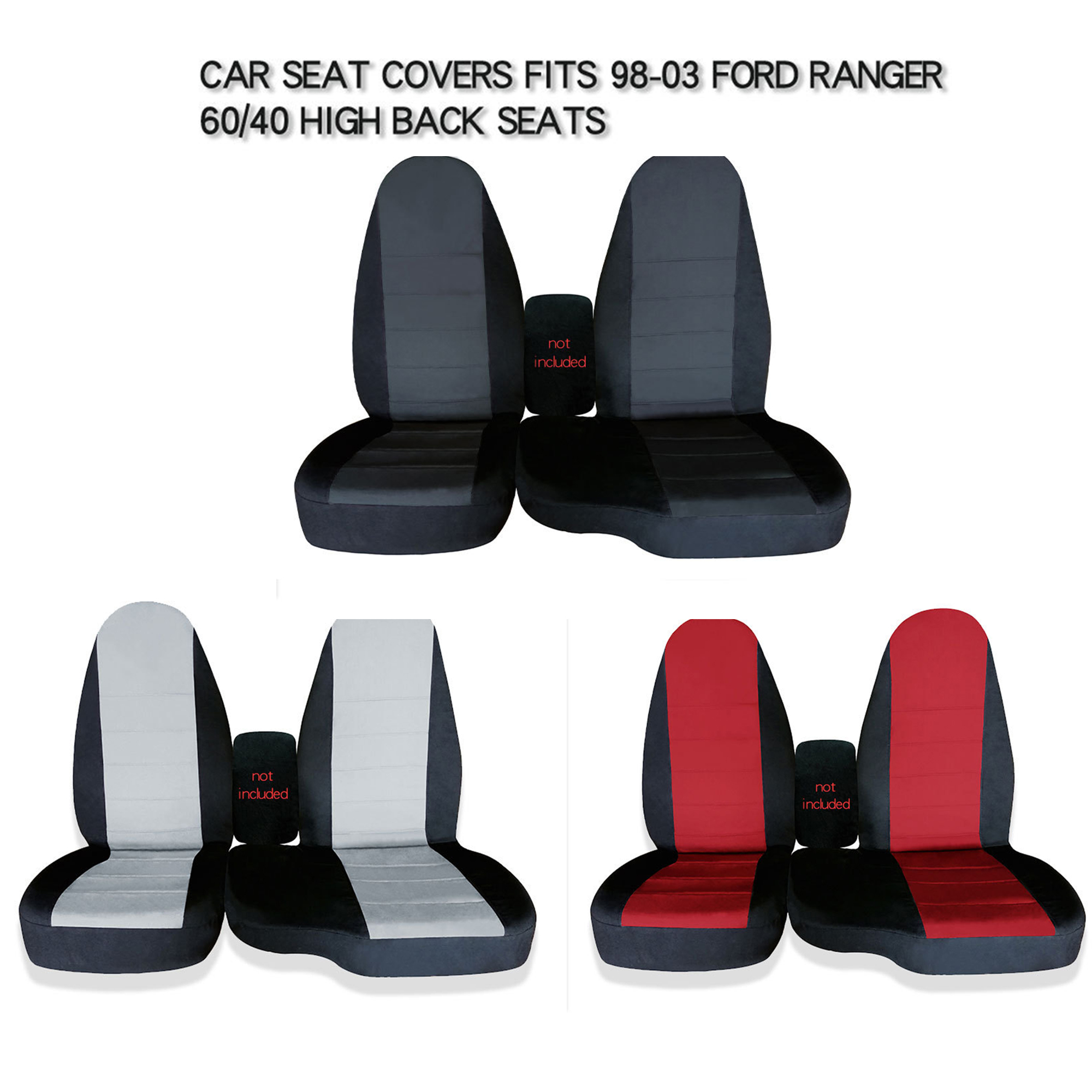 Custom-Fit Front Seat Covers Without Console Replace for 1998-2003 Ford Ranger Pickup 60/40 High Back Seats