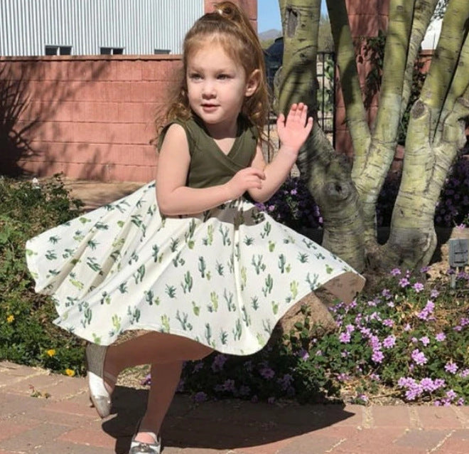 Mommy and Me Chic V-neck Cactus Charm Matching Dress (2550658138196)