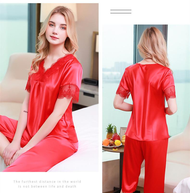 Women's Satin Soft Short SleeveTop and Shorts Pajama Set