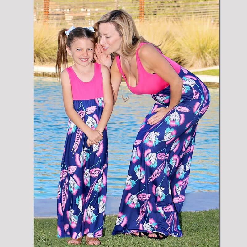 Trendy High-waist Boho Matching Maxi Dress for Mom and Me (3591448526932)