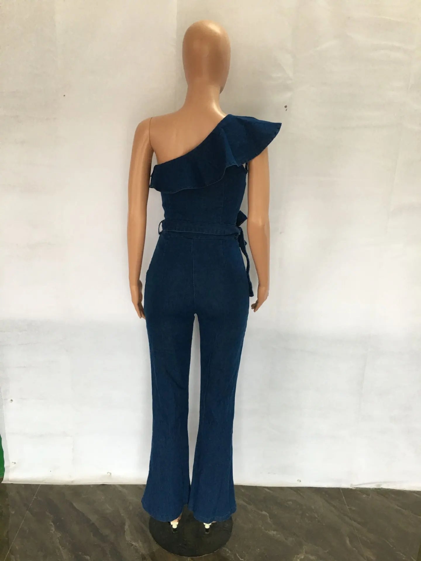 One Shoulder Wide Leg Jeans Romper Sexy Summer Casual Denim Jumpsuit for Women