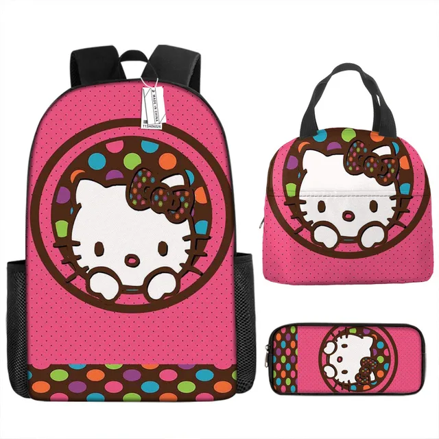 3pcs/set Kids Sanrio Hello Kitty Series Backpack Pencil Case Meal Bag Air Cushion Harness Waterproof Spine Protection Schoolbag