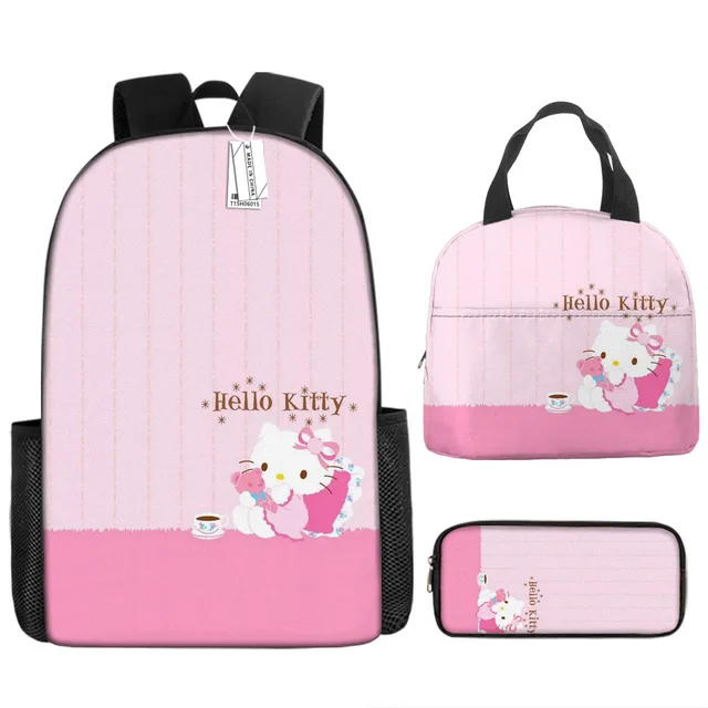 3pcs/set Kids Sanrio Hello Kitty Series Backpack Pencil Case Meal Bag Air Cushion Harness Waterproof Spine Protection Schoolbag