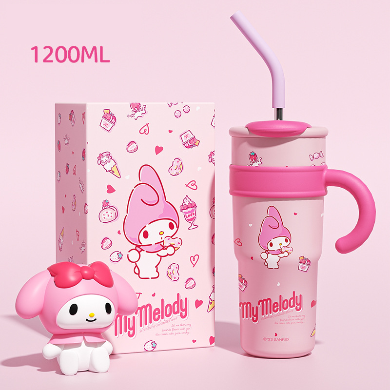 Sanrio Hello Kitty Vacuum Insulated Stainless Steel Travel Tumbler with Splash-Proof Lid, Includes Reusable Plastic Straw and Fits in Car Cup Holders