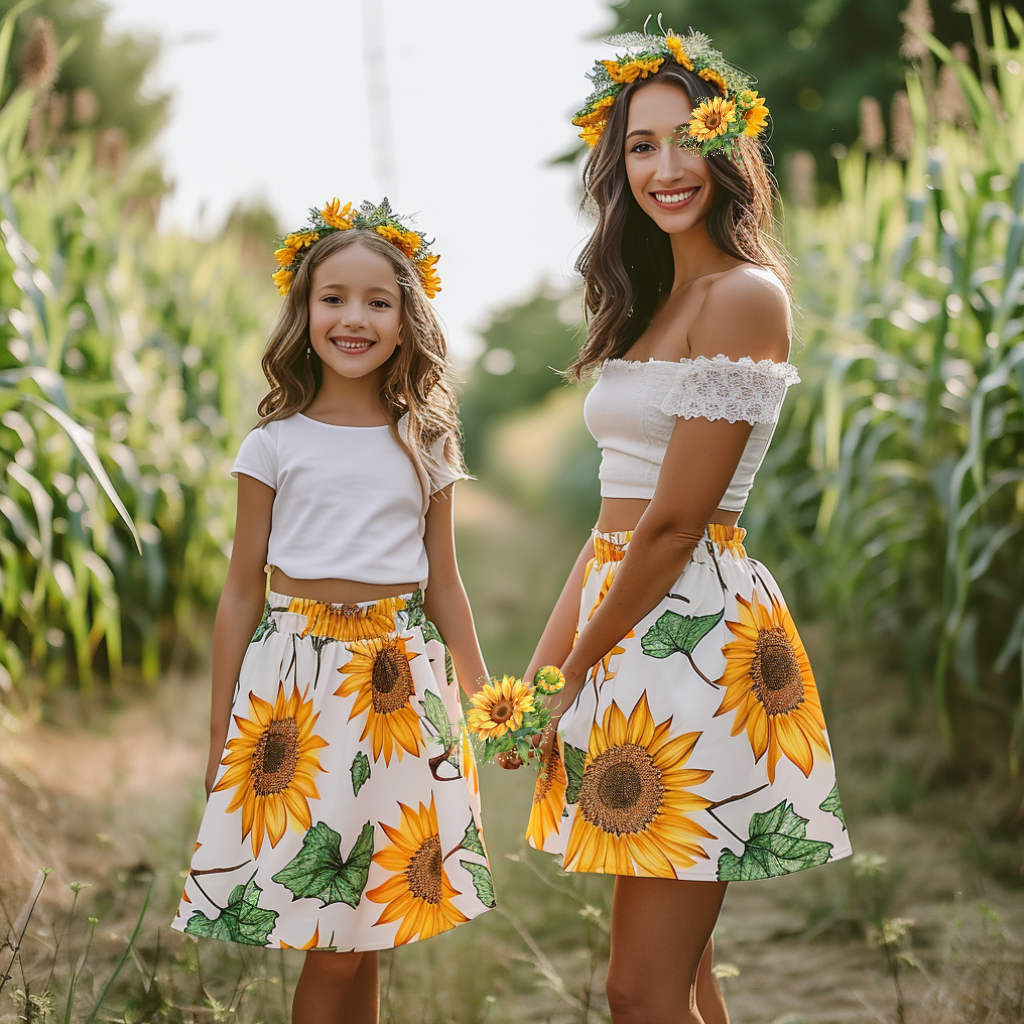 Mother and Daughter Matching Sunflower Skirt