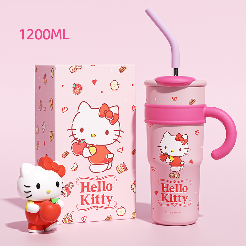 Sanrio Hello Kitty Vacuum Insulated Stainless Steel Travel Tumbler with Splash-Proof Lid, Includes Reusable Plastic Straw and Fits in Car Cup Holders