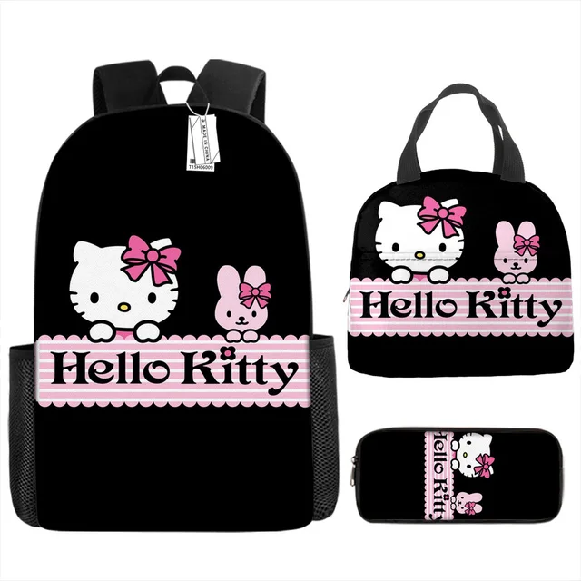 3pcs/set Kids Sanrio Hello Kitty Series Backpack Pencil Case Meal Bag Air Cushion Harness Waterproof Spine Protection Schoolbag
