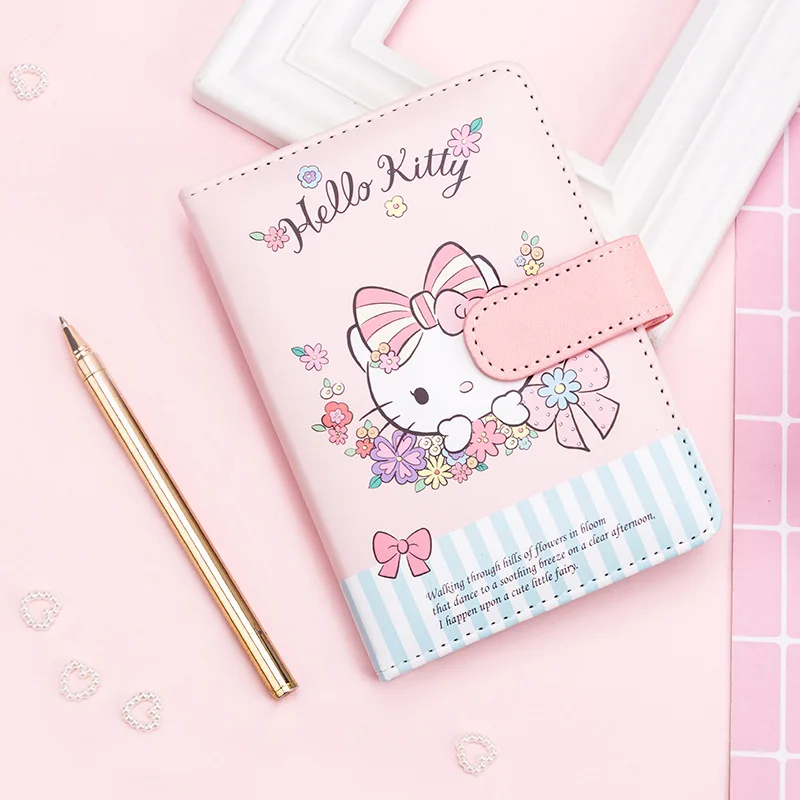 A6 Cute Hello Kitty MINISO Anime Leather Magnetic Buckle Notebook Student Planner Write Office Portable Kawaii School Stationery