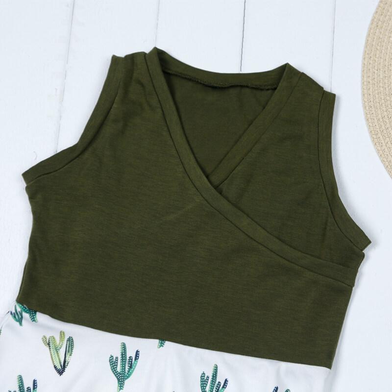 Mommy and Me Chic V-neck Cactus Charm Matching Dress (2550658138196)