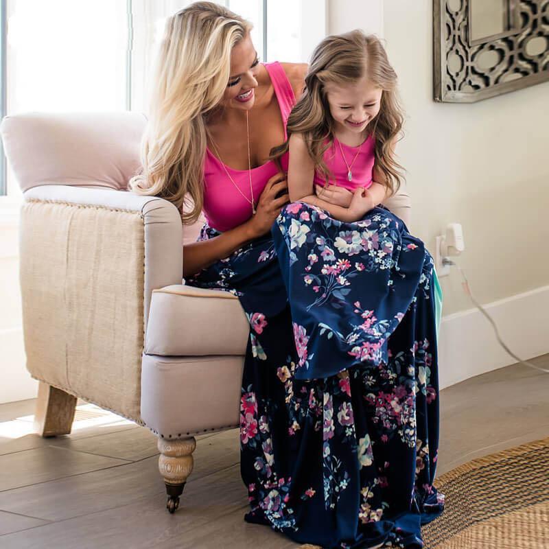 Patchwork Floral Belt Long Dress for Mommy and me (3537938776148)