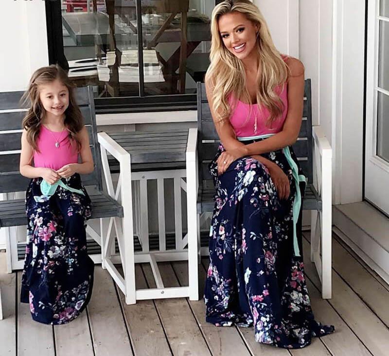 Patchwork Floral Belt Long Dress for Mommy and me (3537938776148)