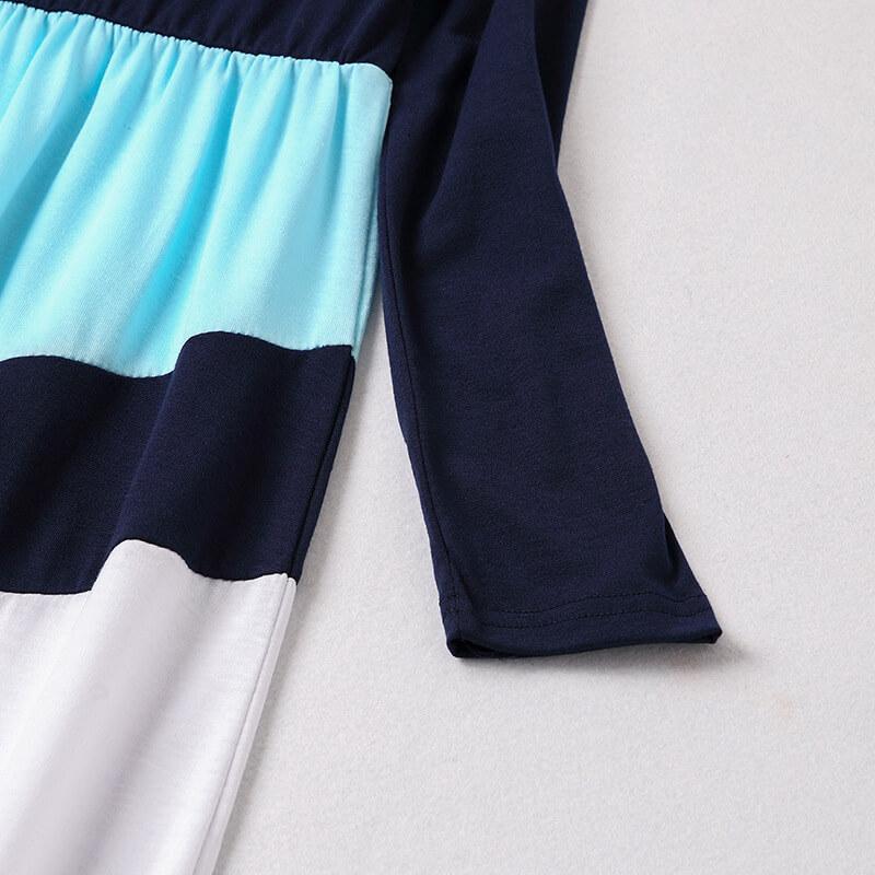 Drak Blue Color Block Stitching Striped Matching Dresses (3549542580308)