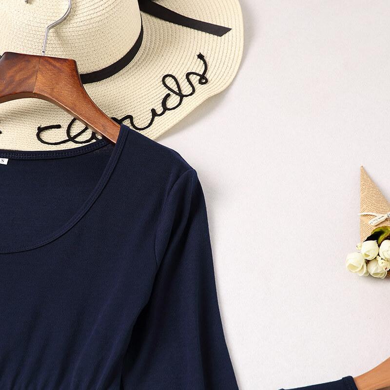 Drak Blue Color Block Stitching Striped Matching Dresses (3549542580308)