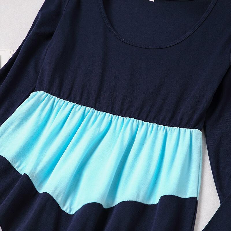 Drak Blue Color Block Stitching Striped Matching Dresses (3549542580308)