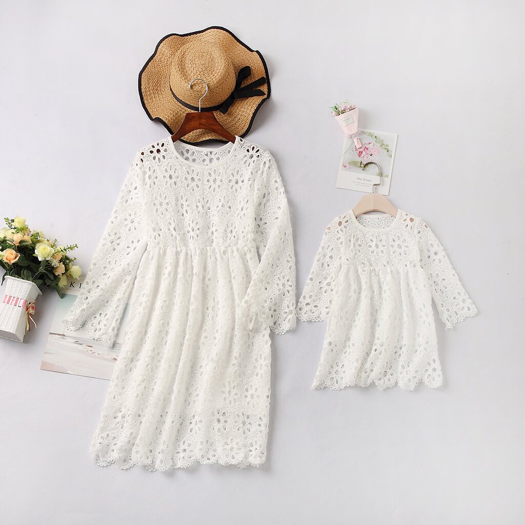 Floral Lace Dress Mini Dress For Mom And Girls (3580366192724)