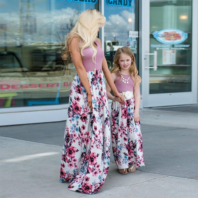 Sleeveless Floral Long Dress  for Mom and Me (2531981328468)