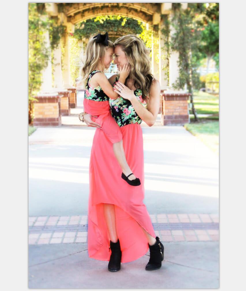 Beautiful Floral V Neck Sleeveless Mommy and Me Dress QZ1707 (2537132097620)